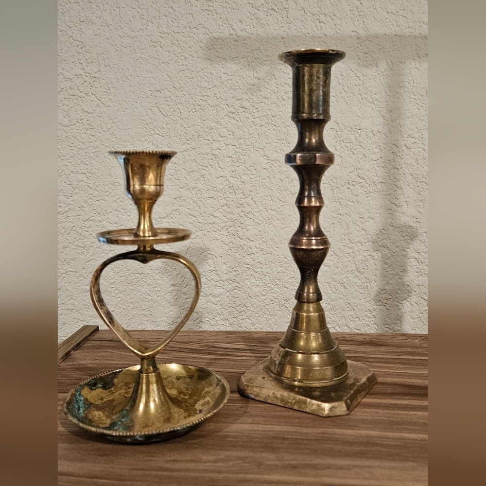 Vintage Brass Candlestick Holder Pair